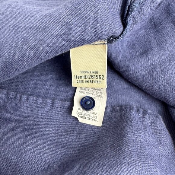 L.L. Bean Linen Blue Lightweight Button Up Blouse Top Short Sleeve Women Size LG - Picture 6 of 8